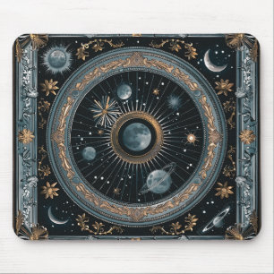 Tapis De Souris Lune céleste dorée en orbite avec astral détaillé
