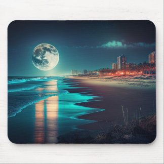 Tapis De Souris Lune donnant sur l'océan et la ville