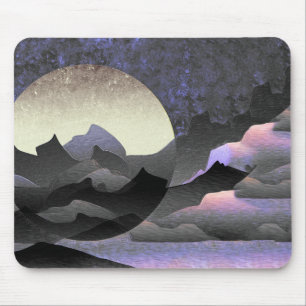 Tapis De Souris Lune fantaisiste et montagnes d'art abstrait