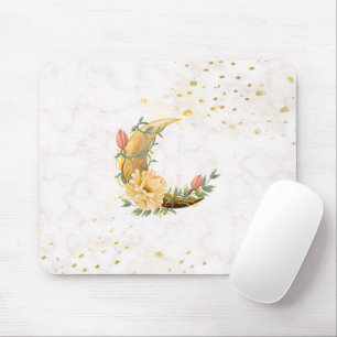 Tapis De Souris Lune florale, Graphique beige et jaune