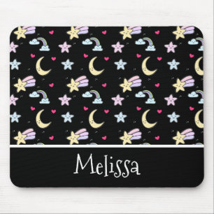 Tapis De Souris Lune lunaire, étoiles et nuages Motif sur noir