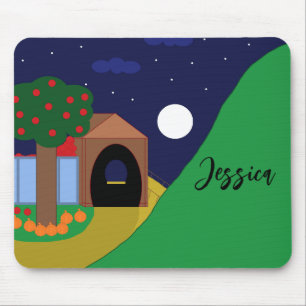 Tapis De Souris Lune montagneuse avec pommier et montagne