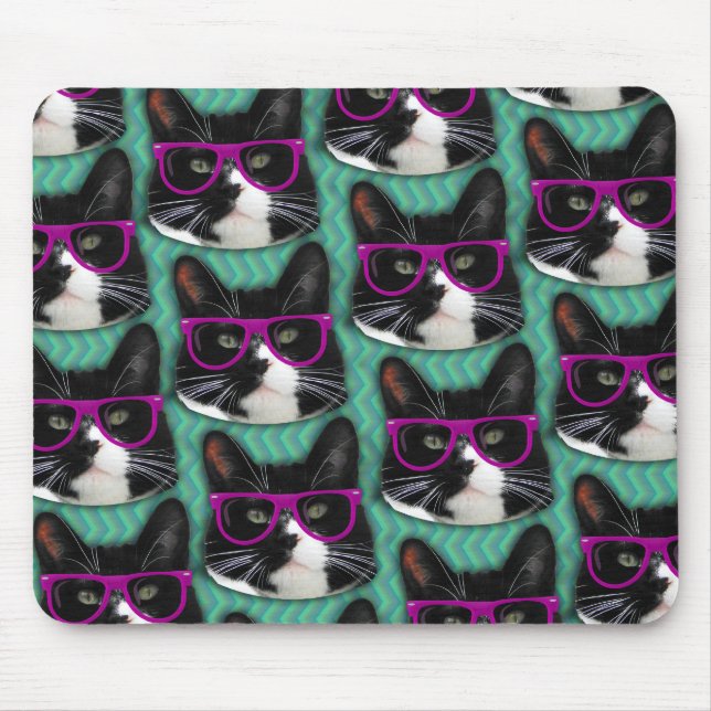Tapis De Souris Lunettes amusantes Tuxedo Chat Motif (Devant)
