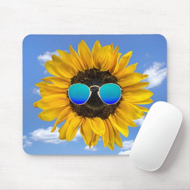 Tapis De Souris Lunettes de soleil rétro sur tournesol (Avec souris)