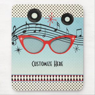 Tapis De Souris Lunettes rétro vintage années 50 œil de chat rouge