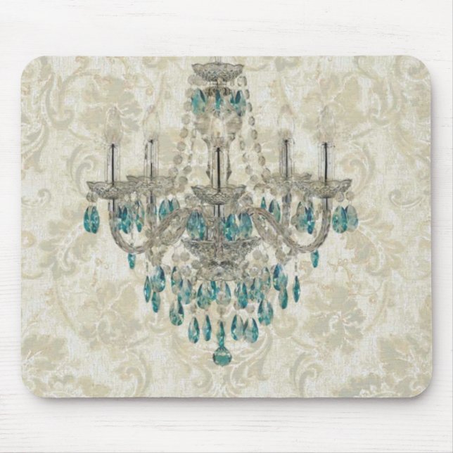 Tapis De Souris lustre français de bleu de pays de damassé beige (Devant)