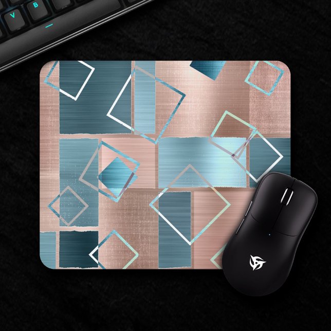 Tapis De Souris Luxe Abstrait | Blush Rose Gold et Turquoise Géomé (Créateur téléchargé)