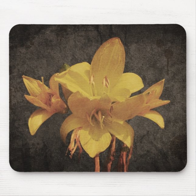 Tapis De Souris Lys Asiatique jaune sur toile grungé vieil arriéré (Devant)