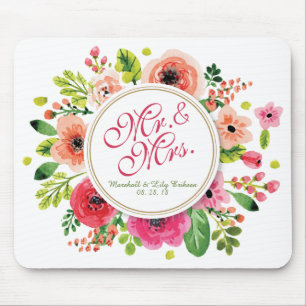 Tapis De Souris M. et Mme Floral Watercolor Wedding   Mousepad