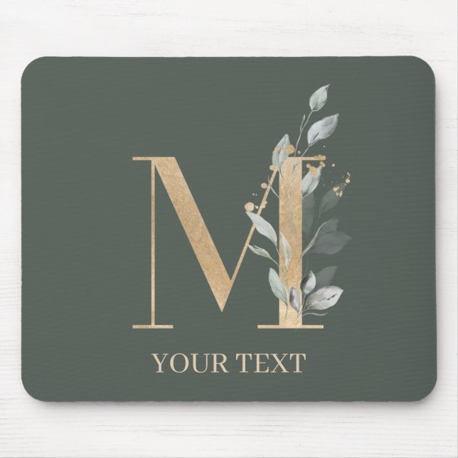 Tapis De Souris M Monogramme Floral Pad de souris personnalisée (Devant)
