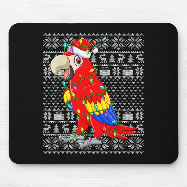 Tapis De Souris Macaw Parrot Christmas Lights Ugly Sweater Funny B (Devant)