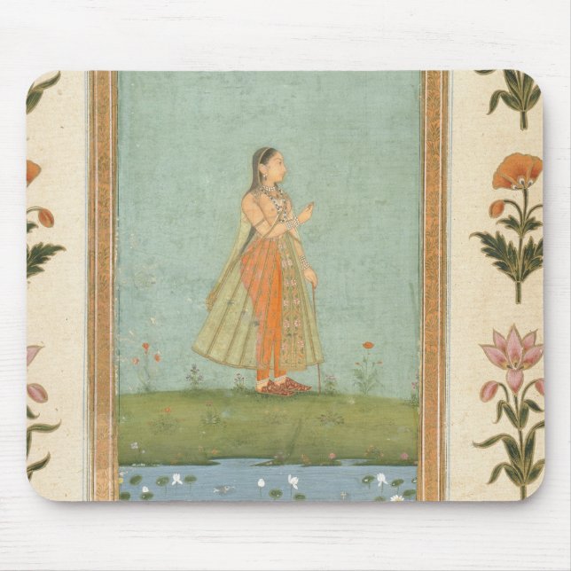 Tapis De Souris Madame tenant une fleur, se tenant prêt un étang (Devant)