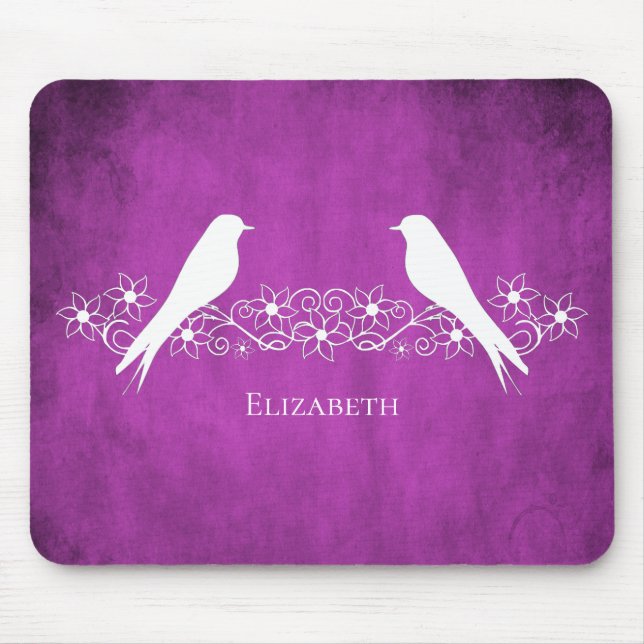 Tapis De Souris Magenta Lovebirds Vin Floral Pad (Devant)