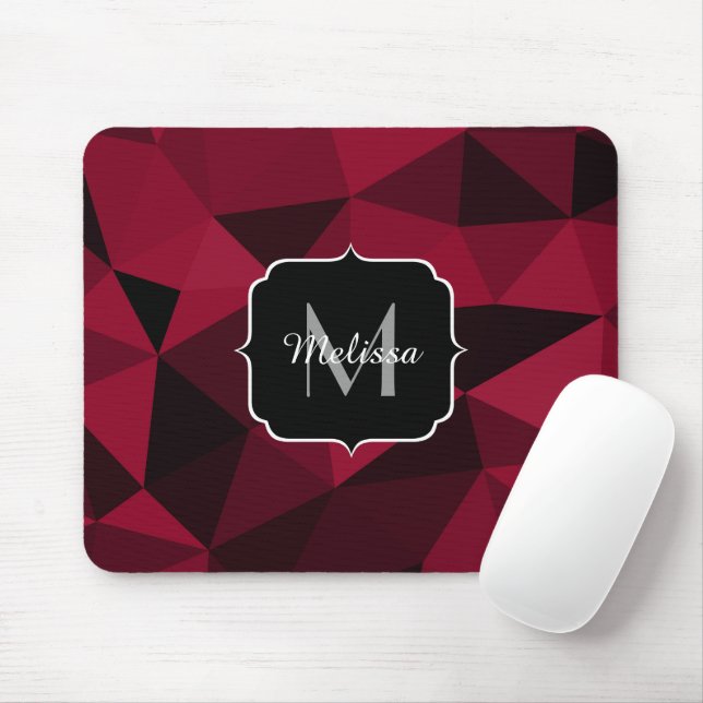 Tapis De Souris Magenta rose rouge noir géométrie motif Monogramme (Avec souris)