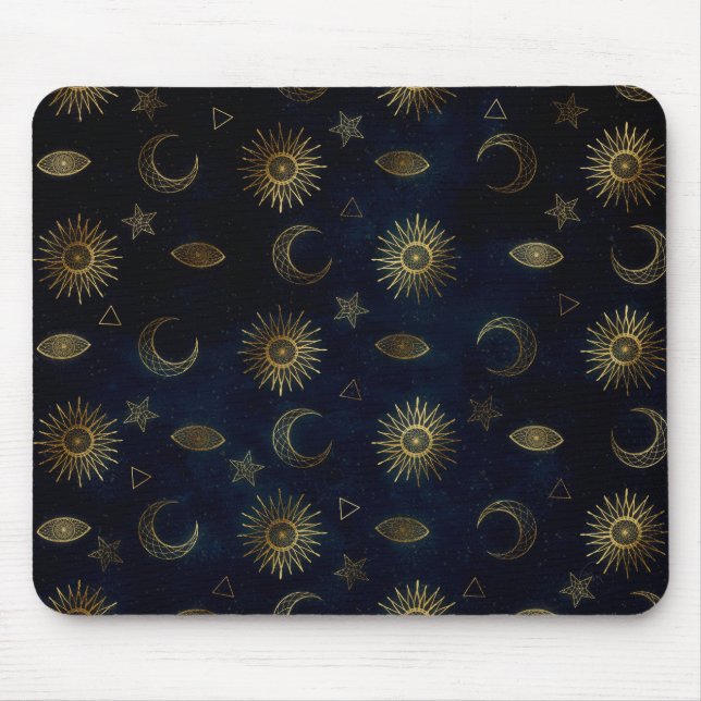 Tapis De Souris Magic Gold Moon Sun Stars Dark Blue motif (Devant)