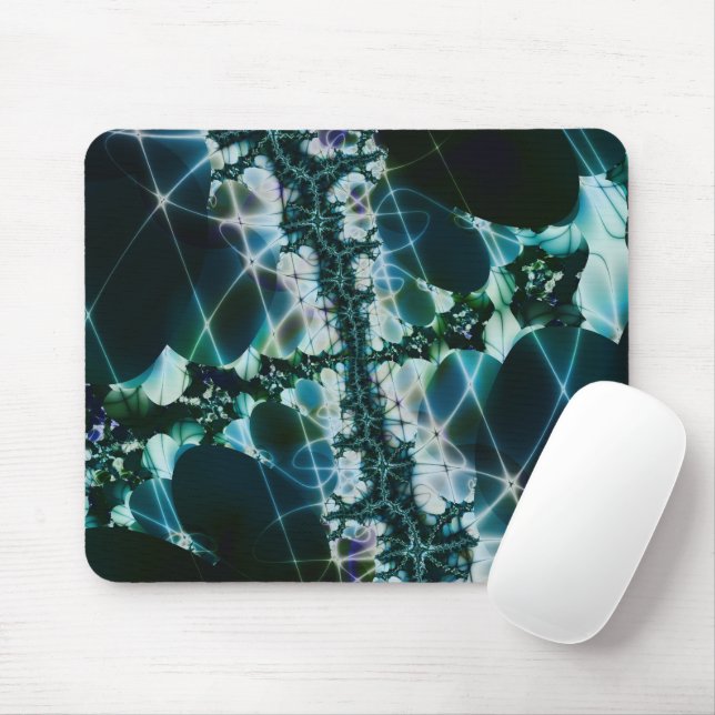 Tapis De Souris Magique | Art fractal bleu et vert (Avec souris)
