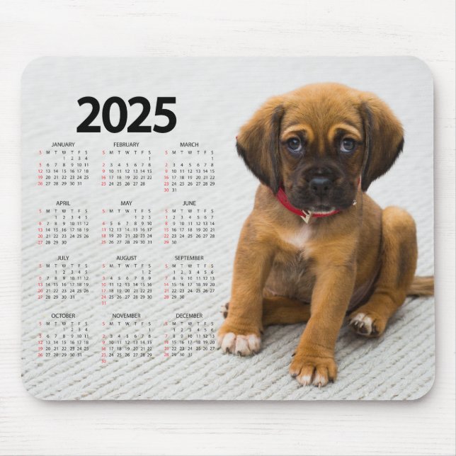 Tapis De Souris Magnifique Chiot Brown 2025 Calendrier Chien (Devant)