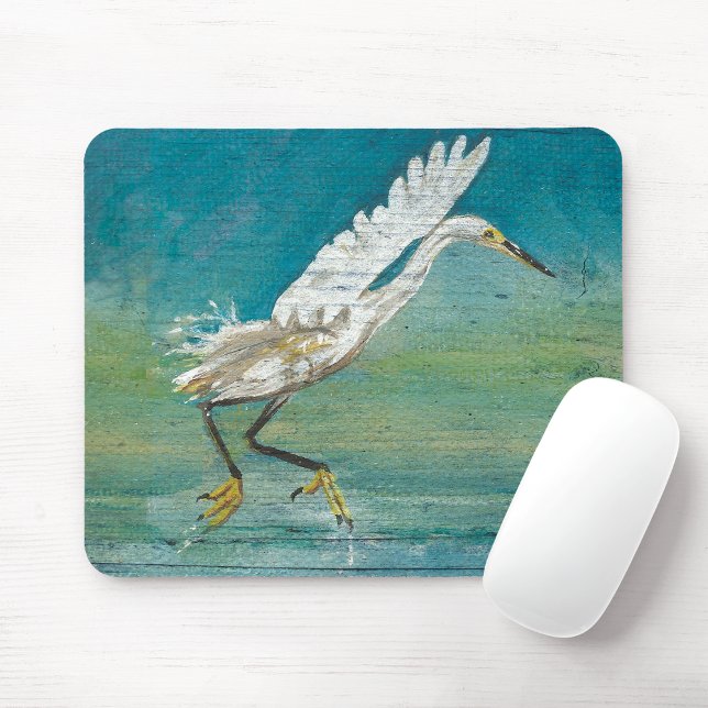 Tapis De Souris Magnifique Peinture d'oiseaux de rivage d'aigrette (Gorgeous Egret Shorebird On Water Art mouse pad from Jenn's Emporium. )