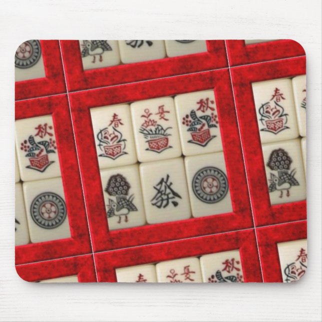 Tapis De Souris Mahjong couvre de tuiles les cadres rouges (Devant)