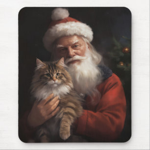 Tapis De Souris Maine Coon avec le Père Noël Festif Noël 