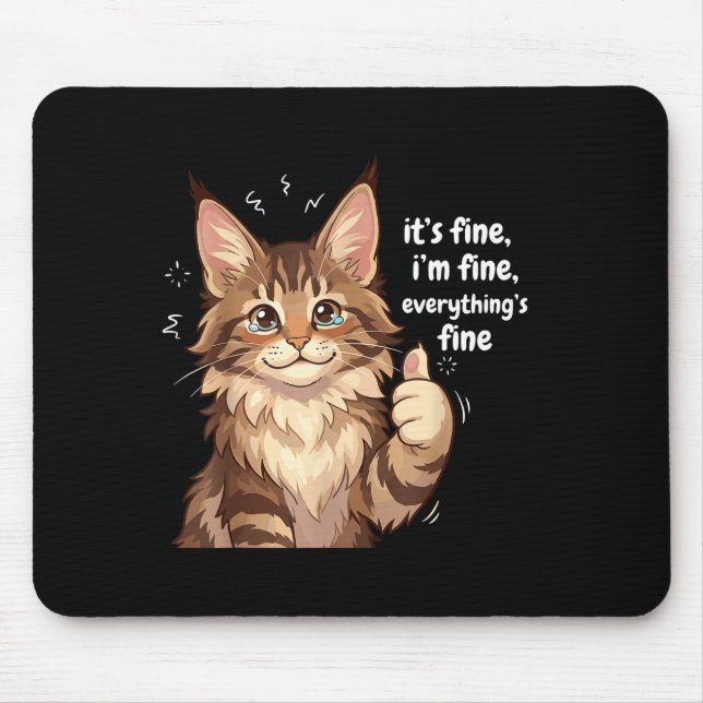 Tapis De Souris Maine Coon Cat Meme It's Fine I'm Fine Everything' (Devant)