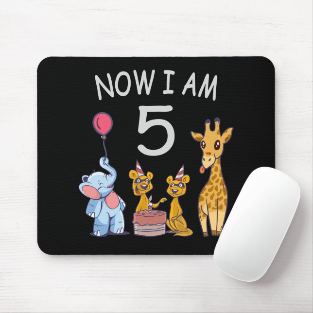 Tapis De Souris Maintenant j'ai 5 ans 5ème anniversaire au Zoo (Avec souris)