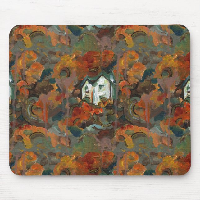 Tapis De Souris Maison Blanche et arbres d'automne (Devant)