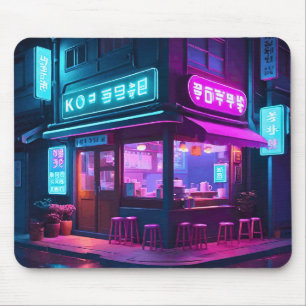 Tapis De Souris Maison de café néon coréenne LoFi Art