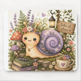 Tapis De Souris Maison de rêve Cottagecore Escargot Art à l'aquare