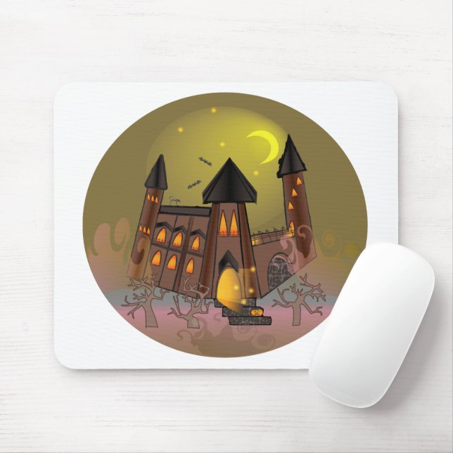 Tapis De Souris Maison de sorcière éffrayante Halloween et château (Avec souris)