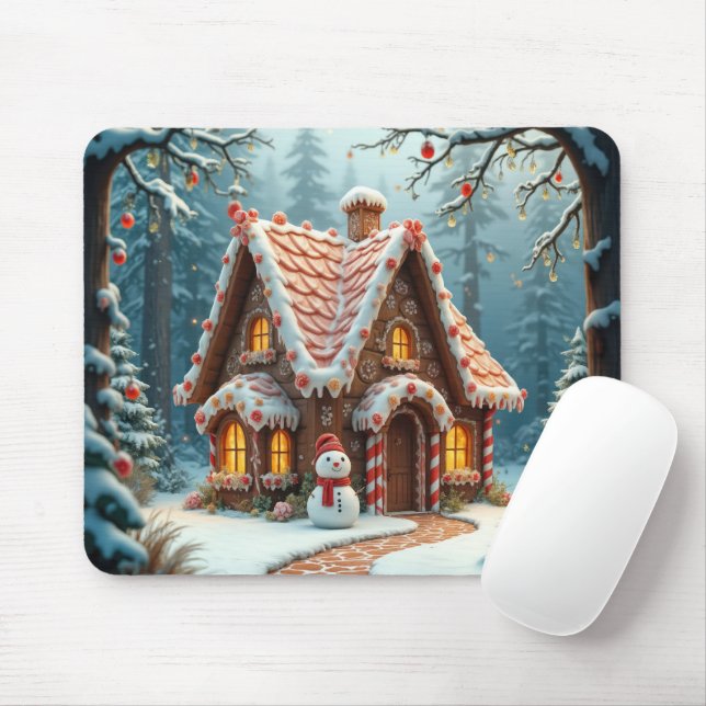 Tapis De Souris Maison en pain d'épice de Noël avec un bonhomme de (Avec souris)