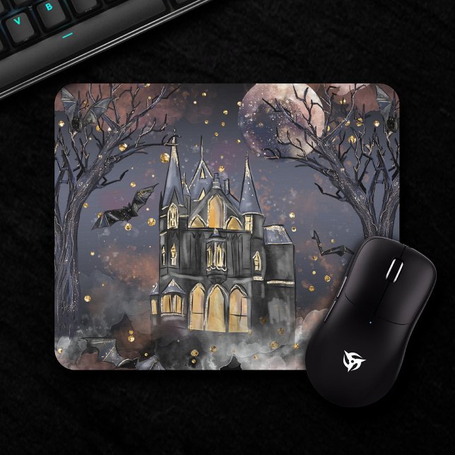 Tapis De Souris Maison hantée | Arbre à Pleines lunes Éffrayantes  (Créateur téléchargé)