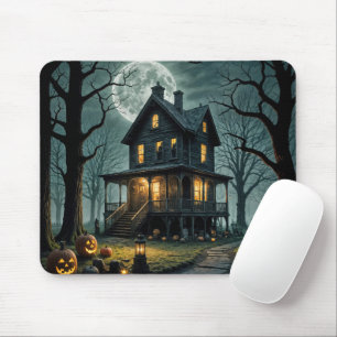 Tapis De Souris Maison hantée d'Halloween avec des citrouilles Jac
