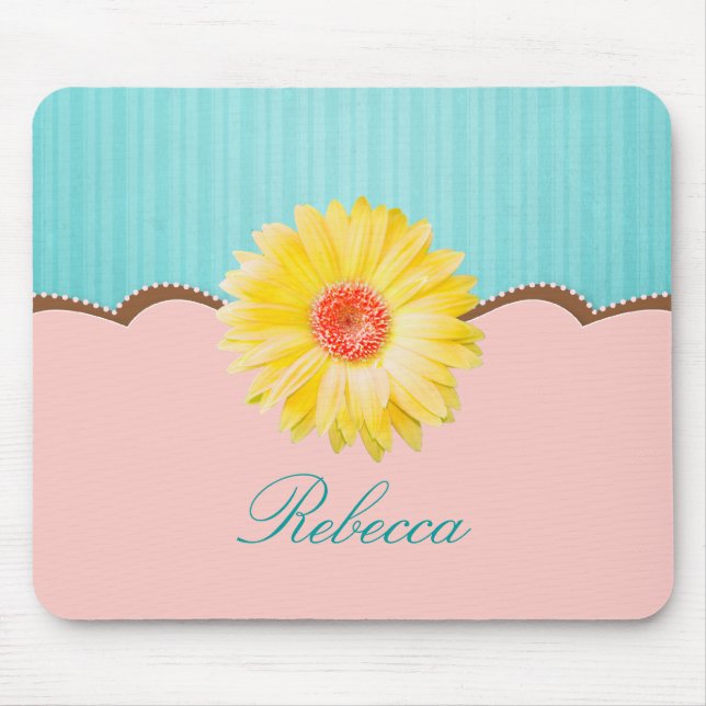 Tapis De Souris Maisson jaune sur rose et Turquoise Personnalisé (Devant)