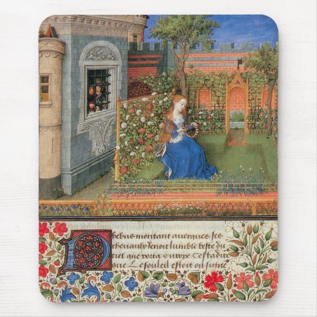 Tapis De Souris Maîtresse médiévale dans cour jardin rose (Devant)