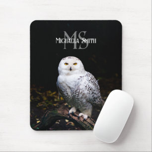 Tapis De Souris Majestic winter snowy owl monogram custom name