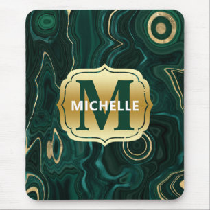 Tapis De Souris Malachite vert foncé et veines de strates de feuil