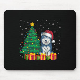 Tapis De Souris Malamute alaskien laid Santa Hat lumières de Noël