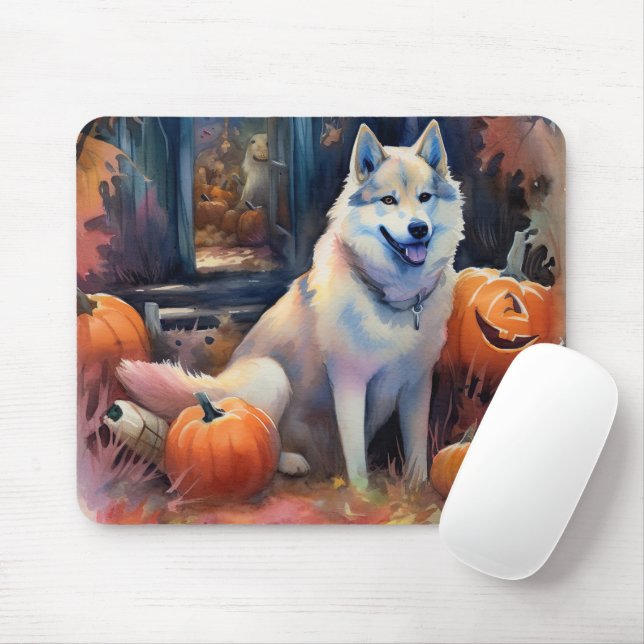 Tapis De Souris Malamute d'Halloween en Alaska avec la peur Citrou (Avec souris)
