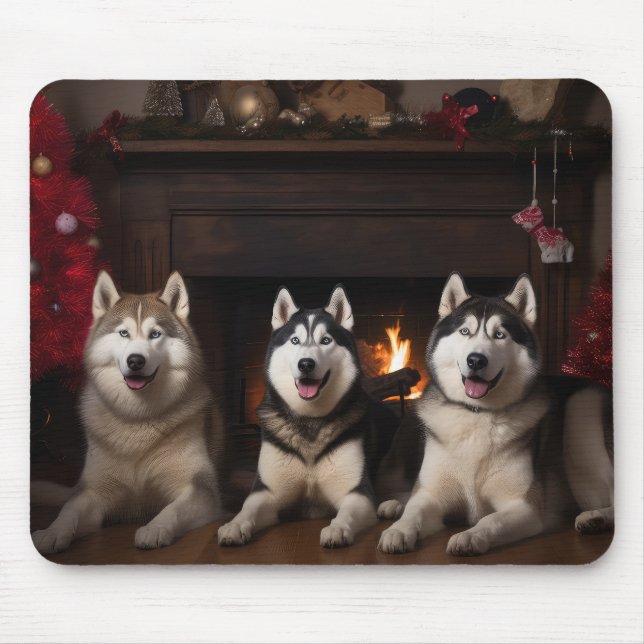 Tapis De Souris Malamute en Alaska près de la cheminée Noël (Devant)
