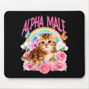Tapis De Souris Mâle Alpha Chat Drôle Chaton Floral Arc-en-ciel