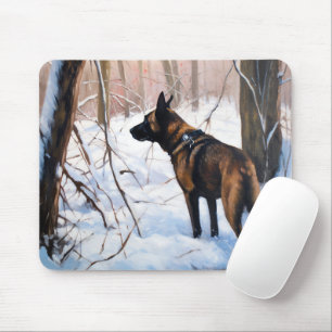 Tapis De Souris Malinois Belge Qu'il neige Noël