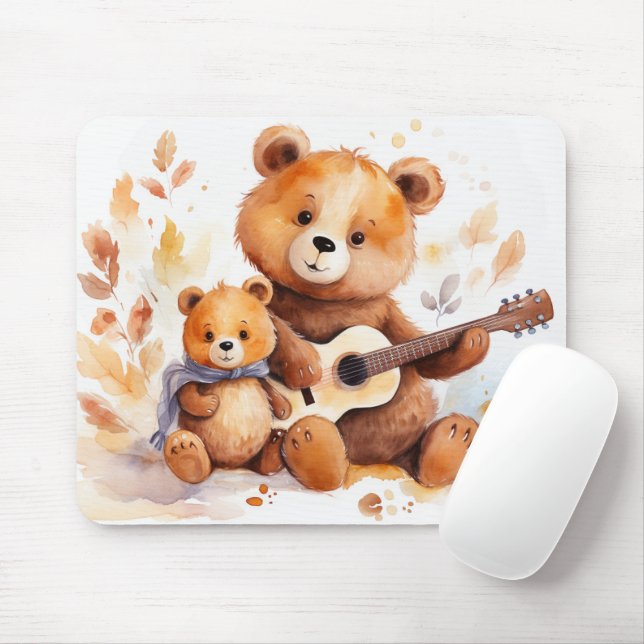 Tapis De Souris Mama Bear et Cub avec guitare (Avec souris)