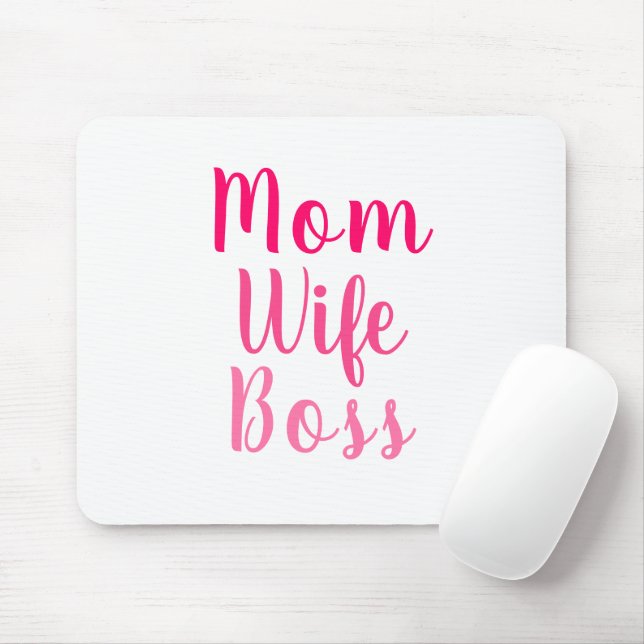 Tapis De Souris Maman Femme Boss rose blanc script personnalisé mi (Avec souris)