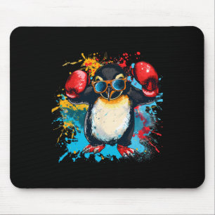 Tapis De Souris Manchot Boxeur Avec Gants De Boxe Kickboxing Drôle
