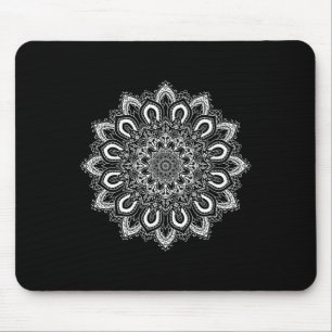 Tapis De Souris Mandala de yoga fleur de lotus ornée blanche