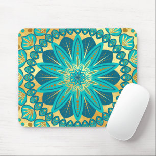 Tapis De Souris Mandala Fleur d'Or Bleu