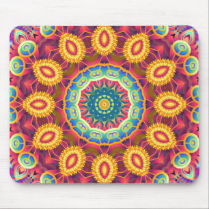 Tapis De Souris Mandala Floral Abstrait Coloré Lumineux