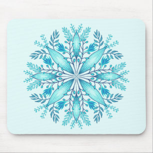 Tapis De Souris Mandala floral - Fléau de neige bleu turquoise Boh