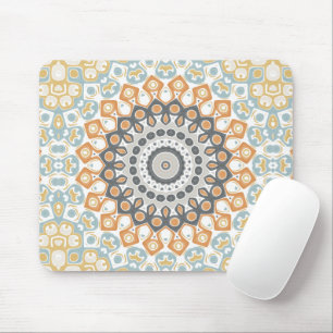 Tapis De Souris Mandala géométrique en orange, gris et bleu